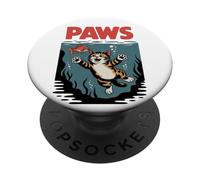 Funny Cat Paws Parody Design - Cute Kitten & Fish Cartoon PopSockets PopGrip Adhesivo