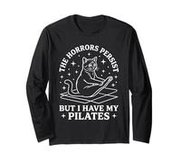 Funny Cat Pilates Horrors Persisten Entrenamiento Felino Manga Larga