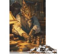 Funny Cat Playing Chess Rompecabezas Imposible,desafío para Adultos Entretenimiento Creativo 1000 Piezas Obra De Arte De Juego De para Adultos Y Niños A Partir De 12 Años 1000pcs (75x50cm)
