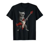 Funny Cat Playing Guitar Rock Men Women Kids Camiseta