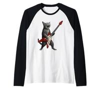 Funny Cat Playing Guitar Rock Men Women Kids Camiseta Manga Raglan