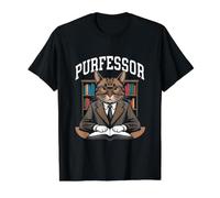 Funny Cat Professor Juego de Palabras - Purfessor Camiseta gráfica económica, Hombre, Negro, L