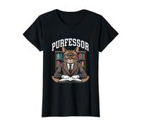 Funny Cat Professor Juego de Palabras - Purfessor Camiseta gráfica económica, Mujer, Negro, L