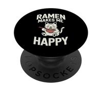 Funny Cat Ramen «El Ramen me Hace Feliz» Gato de Anime Kawaii PopSockets PopGrip Adhesivo