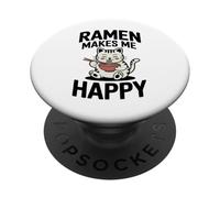 Funny Cat Ramen «El Ramen me Hace Feliz» Gato de Anime Kawaii PopSockets PopGrip Adhesivo