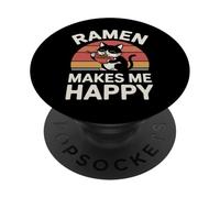Funny Cat Ramen «El Ramen me Hace Feliz» Gato de Anime Kawaii PopSockets PopGrip Adhesivo
