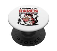 Funny Cat Ramen «Ramen Piensa en mí también» Kawaii Anime Cat PopSockets PopGrip Adhesivo