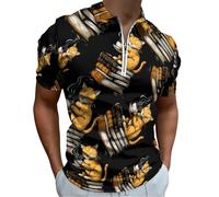 Funny Cat Reading Book - Polo de manga corta para hombre, cuello con cremallera de un cuarto, camiseta de golf ajustada, Estilo:, XS