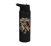 Funny Cat Riding Dinosaur This Is An Outrage Meme Humor Stainless Steel Insulated Water Bottle