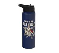 Funny Cat Riding Dinosaur This Is An Outrage Meme Humor Stainless Steel Insulated Water Bottle
