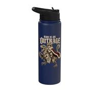 Funny Cat Riding Dinosaur This Is An Outrage Meme Humor Stainless Steel Insulated Water Bottle