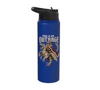 Funny Cat Riding Dinosaur This Is An Outrage Meme Humor Stainless Steel Insulated Water Bottle