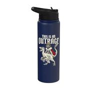 Funny Cat Riding Dinosaur This Is An Outrage Meme Humor Stainless Steel Insulated Water Bottle