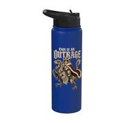 Funny Cat Riding Dinosaur This Is An Outrage Meme Humor Stainless Steel Insulated Water Bottle