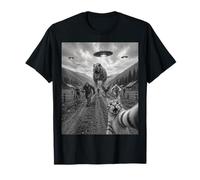 Funny Cat Selfie Bigfoot Corriendo De T Rex Y OVNIs Camiseta