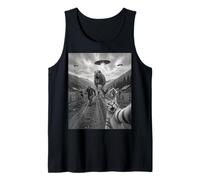 Funny Cat Selfie Bigfoot Corriendo De T Rex Y OVNIs Camiseta sin Mangas