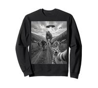 Funny Cat Selfie Bigfoot Corriendo De T Rex Y OVNIs Sudadera