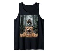 Funny Cat Selfie Chupacabras UFO Forest Encounter Camiseta sin Mangas