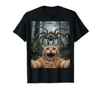 Funny Cat Selfie Gigante Araña OVNI Bosque Encuentro Camiseta