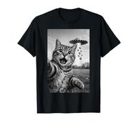 Funny Cat Selfie Huevos de Pascua Alien OVNI Abducción Hombres Mujeres Camiseta