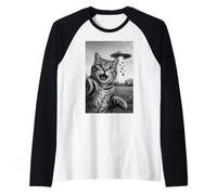 Funny Cat Selfie Huevos de Pascua Alien OVNI Abducción Hombres Mujeres Camiseta Manga Raglan