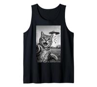 Funny Cat Selfie Huevos de Pascua Alien OVNI Abducción Hombres Mujeres Camiseta sin Mangas