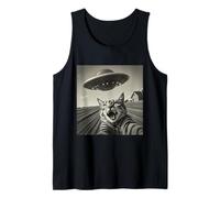 Funny Cat Selfie UFO Alien Invasión Extraterrestre Visita Camiseta sin Mangas