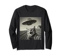 Funny Cat Selfie UFO Alien Invasión Extraterrestre Visita Manga Larga