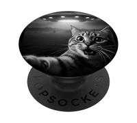 Funny Cat Selfie with Alien UFO Encounter Fun For Boys Girls PopSockets PopGrip Adhesivo