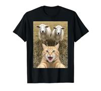 Funny Cat Selfie with Sheep Cute Farm Animal Kids & Adults Camiseta gráfica económica, Hombre, Negro, XL