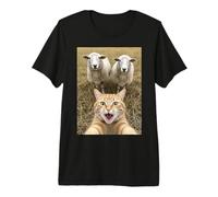 Funny Cat Selfie with Sheep Cute Farm Animal Kids & Adults Camiseta Premium