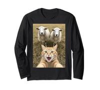 Funny Cat Selfie with Sheep Cute Farm Animal Kids & Adults Manga Larga