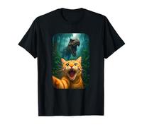 Funny Cat Selfie with T-Rex Dinosaur Orange Cat Meme Camiseta