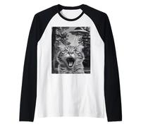 Funny Cat Selfie with UFOs - Alien Adventure tee Camiseta Manga Raglan