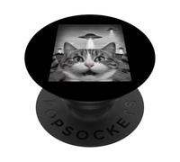 Funny Cat Selfie with UFOs - Alien Adventure tee PopSockets PopGrip Adhesivo