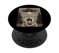 Funny Cat Selfie with UFOs - Alien Adventure tee PopSockets PopGrip Adhesivo