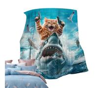 Funny Cat Shark Blanket - Manta de felpa ultra suave con diseño de gato para rizar tiburones | Manta de felpa ultra suave | Home Decor for Sofa Couch Chair, Large Bed Blankets for Travel Pi