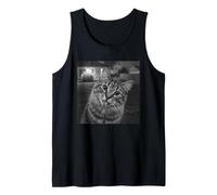 Funny Cat Sticks out Tongue On Security Camera Camiseta sin Mangas
