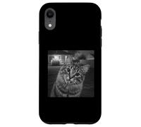 Funny Cat Sticks out Tongue On Security Camera Carcasa para iPhone XR