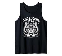 Funny Cat Stop Looking at Me para Amantes de los Gatos: Humor Camiseta sin Mangas