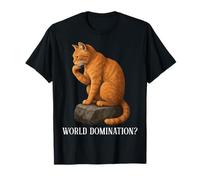 ¿Funny Cat The Thinker Orange Cat Tabby Cat Dominación Mundial? Camiseta