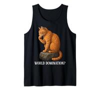 ¿Funny Cat The Thinker Orange Cat Tabby Cat Dominación Mundial? Camiseta sin Mangas