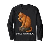 ¿Funny Cat The Thinker Orange Cat Tabby Cat Dominación Mundial? Manga Larga
