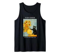 Funny Cat Trouble Maker Sunflowers Jarrón Van Gogh Parodia Camiseta sin Mangas