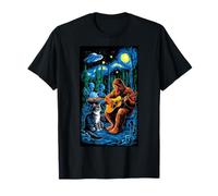 Funny Cat UFO Alien Bigfoot Sasquatch Camping Playing Guitar Camiseta