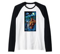 Funny Cat UFO Alien Bigfoot Sasquatch Camping Playing Guitar Camiseta Manga Raglan