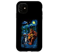 Funny Cat UFO Alien Bigfoot Sasquatch Camping Playing Guitar Carcasa para iPhone 11