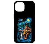 Funny Cat UFO Alien Bigfoot Sasquatch Camping Playing Guitar Carcasa para iPhone 15