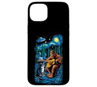 Funny Cat UFO Alien Bigfoot Sasquatch Camping Playing Guitar Carcasa para iPhone 15 Plus