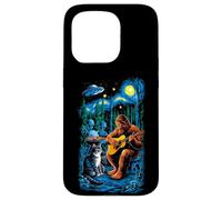 Funny Cat UFO Alien Bigfoot Sasquatch Camping Playing Guitar Carcasa para iPhone 15 Pro